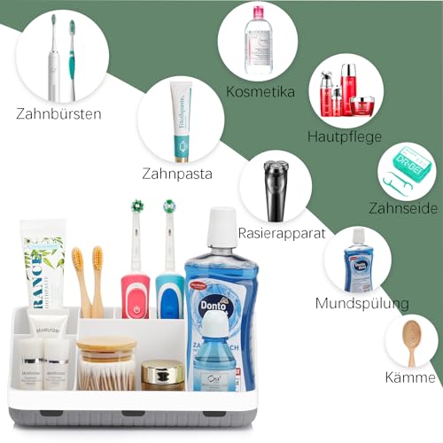 Zahnbürstenhalter für Badezimmer Organizer, Elektrische Zahnbürste und Zahnpasta Halter, 7 Slots Badorganizer für Badezimmer und Familie (White) 5