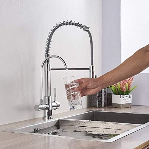 Robinet cuisine droit double sortie avec mitigeur rotatif chaud froid
