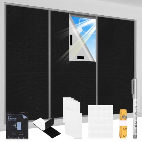 Film Occultant pour Fenêtre sans Perçage, 100% Blocage Lumière, Noir Opaque, Protection Solaire Intérieure, Isolation Thermique, Anti-UV, 200x145 cm