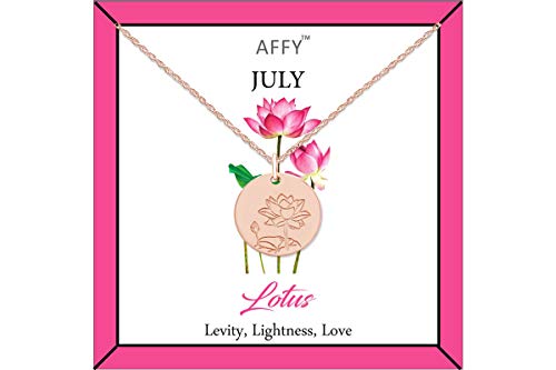 AFFY July Birth Month Lotus Flower Disc Pendant Necklace 18K RG Plated