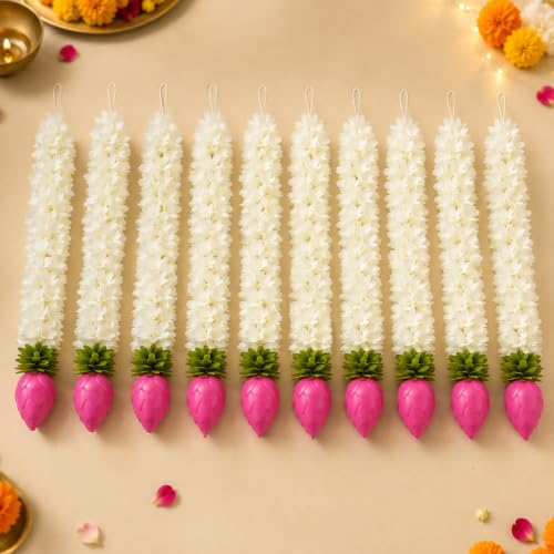Image of SpecialYou Ganpati Decoration Setup for Home with Lotus Hanging- Pack of 10 Ganesh Decorations Pooja Room Decorations Items, Artificial Flowers for Decor Hanging, Ganpati Decoration Backdrop