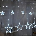 shsyue Christmas Window Lights Decorations Indoor, 2.5m LED Curtain Lights with 12 Stars 138 LED, String Lights for Xmas Tree,Bedroom,Wedding,USB Control 8 White Light Flashing Mode