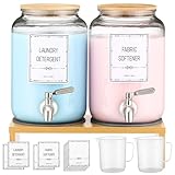 Laundry Detergent Dispenser. 0.9 Gallon Glass Laundry Soap Liquid Laundry Detergent Dispense. Fabric Softener Dispenser With Stand and Bamboo Lid. Laundry Room Organization and Storage