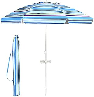 COSTWAY 2m/2.2m Beach Umbrella, UPF50+ Sun Protection Parasol with Carrying Bag and Tilting Function, Outdoor Garden Patio Waterproof Sunshade Shelter (2M, Blue)