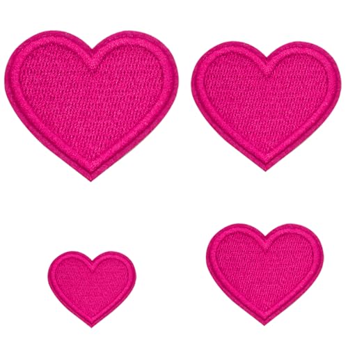vibedor 32 PCS Rose Pink Heart Patches Iron On Heart Shape Sew On Patches Embroidered Patch for Clothes Backpack Jeans(4 Sizes)