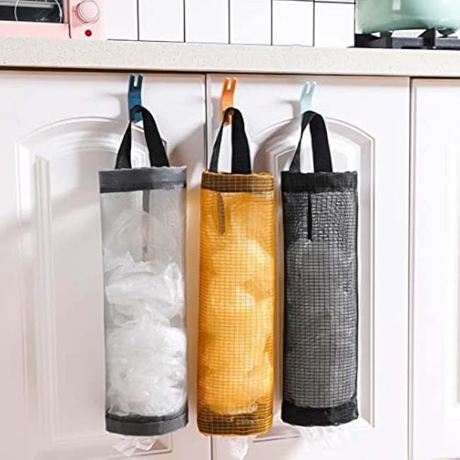 Plastic Bag Holder, Plastic Bag Holder Trash Bags Dispenser Hanging Garbage Bag Storage Organizer for Home Kitchen 3PCS