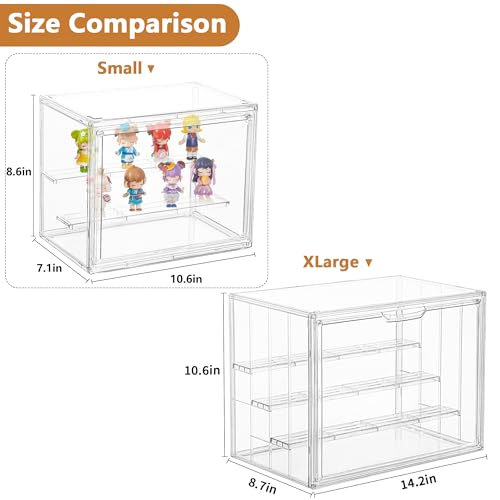 Image of LXLXXL Small Acrylic Display Case for Collectibles 3 Layer Adjustable Display Case with Magnetic Door Clear Stackable Display Box for Mini Figures, 2 Pack