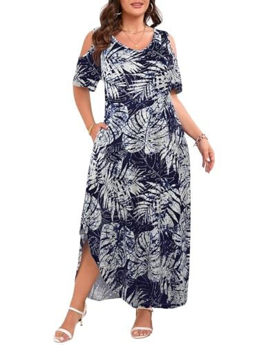 Image of JollieLovin Womens Plus Size Casual Summer Maxi Long Dress Cold Shoulder V Neck Beach Sundresses
