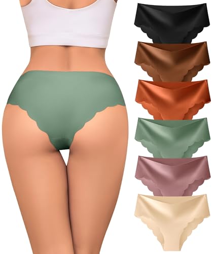 Riozz Sexy Seamless Underwear Wave Edge No Show Bikini Panties V-waist Ice Silk Hipster Lady Cheeky Invisibles Briefs 6 Pack