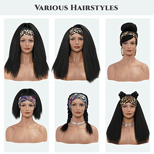 Aminow 002 Kinky Straight Headband Wig, Soft & Natural As Human Hair, Glueless Headband Wigs For Black Women, Long Black Italian Yaki Synthetic Half Wig thumb #3