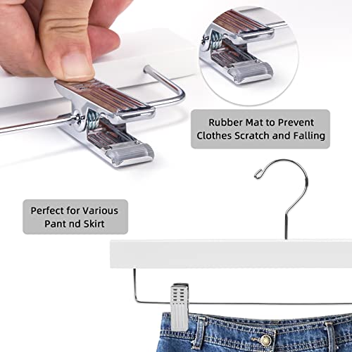 Nature Smile Solid Lotus Wood Deluxe Wooden Pants Hangers Bottom Hanger Jeans Hanger Skirt Hanger With 2-Adjustable Clips Anti-Rust Hook Pack Of 10 (White) #TOP2