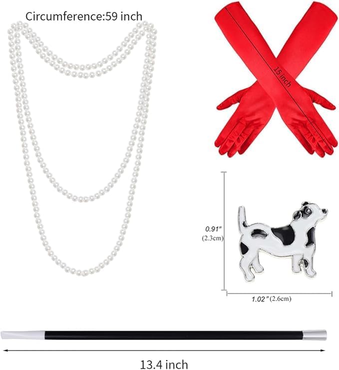 Halloween costume woman Dalmatia shawl. Red gloves. The necklace accessory is an adult cosplay party costume - Image 3