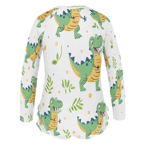 senya Toddler Girl Long Sleeve Ruffle Swimsuit One Piece Zipper Rash Guard Bathing Suit with UPF 50+ Green Crocodile3