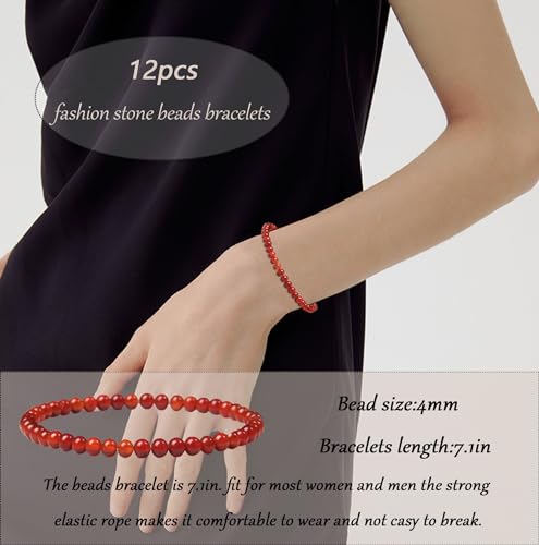 SAMOCO 12Pcs 4mm Crystal Beaded Bracelets for Women Men Semi-Precious Gemstones Bracelets Crystal Beaded Bracelet Unisex Adjustable Stretch Bracelets2