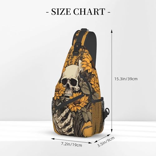 Sunflower Skeleton Sling Bag for Women Men, Spooky Skull Crossbody Sling Backpack, Shoulder Chest Pack for Travel Casual Hiking3