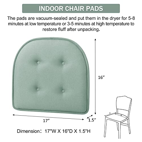 Downluxe Indoor Chair Cushions For Dining Chairs, Tufted Soft And Comfortable Memory Foam Kitchen Chair Pads With Non-Slip Bottom For Dining Room And Office, 17" X 16" X 1.5", Scuba Green, 6 Pack #TOP5