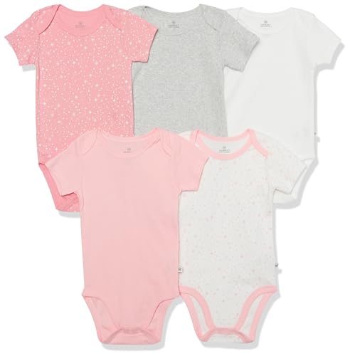 Image of HonestBaby baby-girls 5-pack Short Sleeve Bodysuits One-piece 100% Organic Cotton for Infant Baby Girls