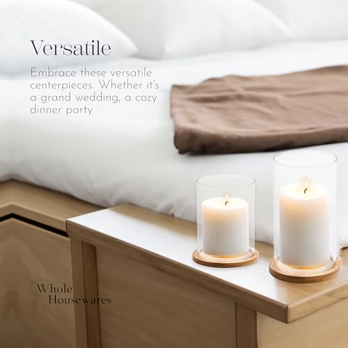 Whole Housewares WHOL-000457 Glass Candles Holders With Wooden Base - Tall Glass Hurricane Candle Holder thumb #3