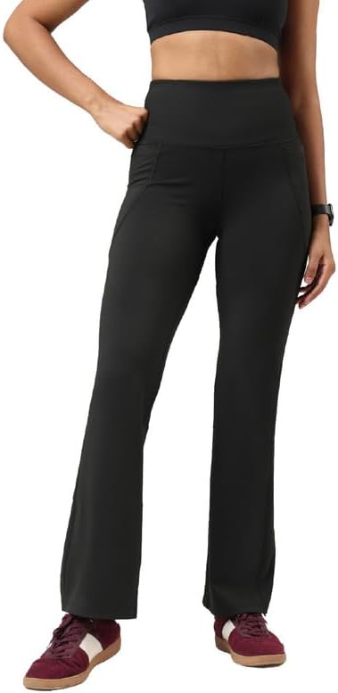 Blissclub Ultimate Flare Pants for Women Above 5'5 ft Tall | Ribbed Waistband, 4 Pockets | High Waist Trousers and Formal Pants for Office wear