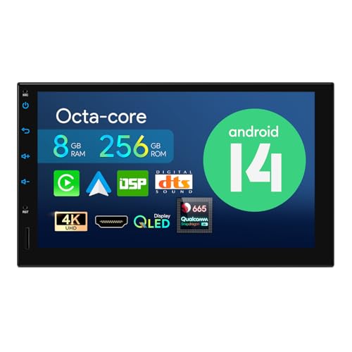 XTRONS Double Din 7 Inch Touch Screen Car Stereo, Android 14 Octa Core 8GB+256GB, Built-in DSP Support CarPlay Android Auto HDMI Output 4K Video 5Ghz WiFi