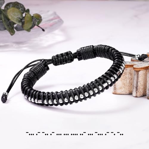 Inspirational Gifts for Men Morse Code Bracelets Mens Bracelets Graduation Gifts for Him Fathers Day Adjustable Leather Bracelet Motivational Birthday Annivesary Jewelry Stocking Stuffers for Men