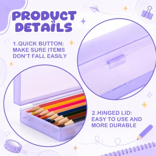 Image of Fainne 24 Plastic Pencil Case Bulk Hard Pencil Boxes with Snap Lid Crayon Maker Pen Organizer Stackable Craft Storage Boxes for School Supplies(Single Layer,Purple,7.09 x 2.36 x 0.98 Inch)