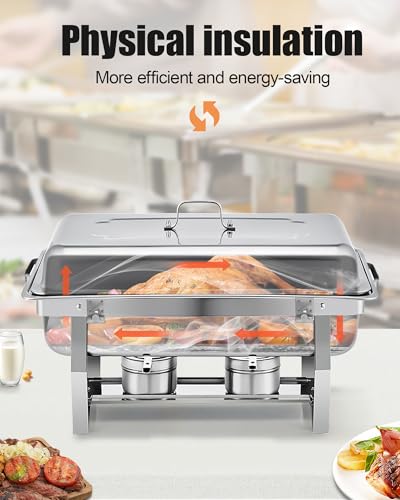 WENMILY Chafing Dish Buffet Set 9L[Robust und hochwertig],2pcs Edelstahl Warmhaltebehälter[Rollrand-Design],Speisenwärmer für Catering Buffet und Party (Quadrat Silber - 2 Set) – Bild 8