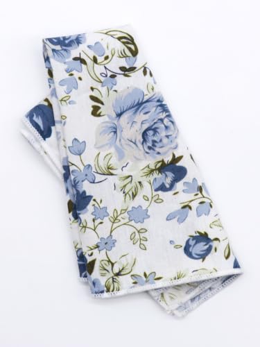 Image of Floral Pocket Squares for Men with Holder Printed Flower Mens Handkerchief Cotton Suit Pocket Hanky for Wedding