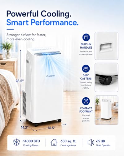 Image of Coolblus Portable Air Conditioners 14000 BTU, 4 in 1 Portable AC Unit with Cool /Dehumidify /Fan,Wi-Fi Smart Quiet AC Cool Up to 650 Sq.Ft, Remote Control, Auto Swing, White-14000BTU-WIFI