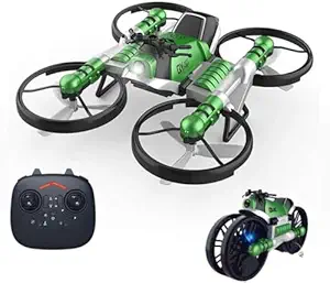 RC Drone 2-in-1 Toy Car With 4K HD Camera Remote Control Quadcopter With LED Night Lights For Children's Toys (Green ZF11)