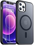 SPIDERCASE for iPhone 12 Case for iPhone 12 Pro Case, Magnetic Translucent Matte Case with 2PCS Tempered Glass Screen Protector Slim Phone Case for iPhone 12/12 Pro 6.1'', Black