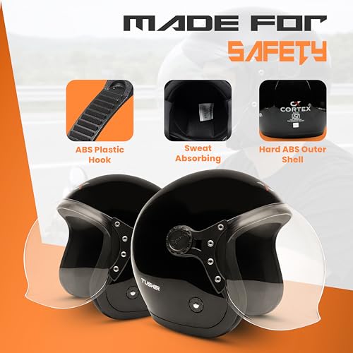 Image of Cortex Tusker Half Face Helmet Matt Finish with Scratch Resistant Curved Polycarbonate Visor, Hard ABS Shell Helmet for Men and Women | Clear Visor, Lightweight