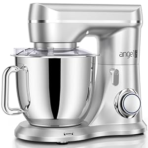 Mini Angel Stand Mixer,10-Speed 5QT Kitchen Electric Mixer,Tilt-Head Food Mixer with Dough Hook, Wire Whisk, Flat Beater, Stainless Steel Bowl (Silver)