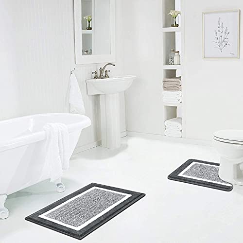 Pauwer 2 Pieces Bath Rug Set Bathroom Mats Set & U-shaped Toilet Rug Non Slip Shower Shaggy Floor Mats Machine Washable Bath Rug for Bathroom(50x80cm+50X60cm - Image 2