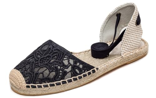 Image of Women's Espadrille FLat Sandals Closed Toe Ankle Wrap,Classic Lace Up Summer Dressy Flat Shoes