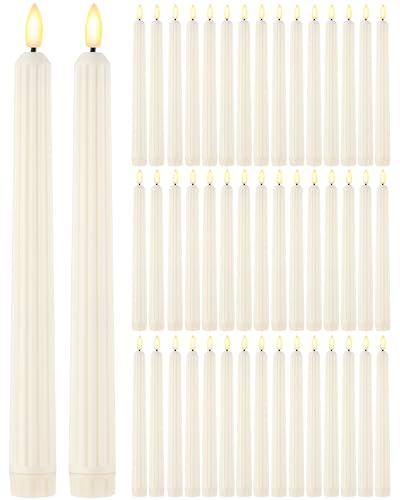Image of Funtery 48 Pcs Flameless LED Taper Candles Battery Operated Candles Bulk Realistic LED Candlesticks Flickering for Wedding Church Party Home Decor(Ivory,11 Inch,Romantic Style)