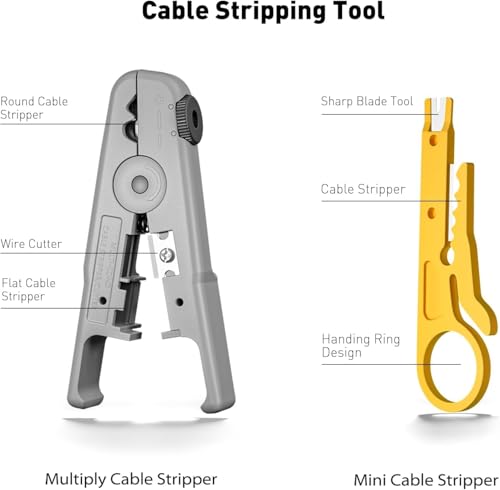Image of COOLCOLD RJ45 Crimping Tool Kit | Pass Through Ethernet Crimper for Cat7 /Cat6A /Cat6 /Cat5E /Cat5 - Includes Universal Stripper, 10 Cat6 Connectors, 10 Covers & Network Cable Tester with 9V Battery