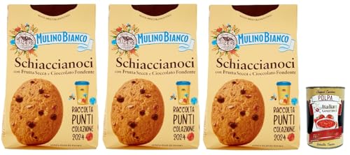 Mulino Bianco Schiaccianoci Biscotti con Frutta Secca e Cioccolato Fondente, galletas con frutos secos y chocolate negro, galletas 3 x 300 g + Polpa italiana Gourmet 400 g