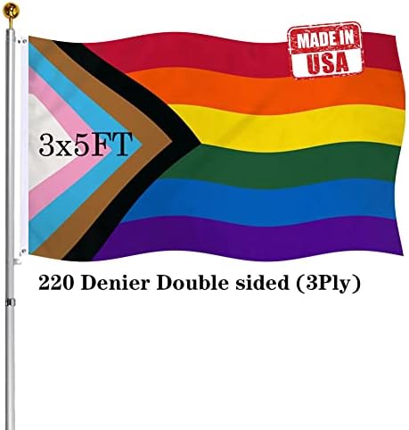 Hypoth Double Sided Progress Rainbow Gay Pride Flag 3x5 Outdoor- UV Fade Resistant LGBTQ All Inclusive Progressive Flags with 2 Grommets