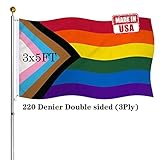 Hypoth Double Sided Progress Rainbow Gay Pride Flag 3x5 Outdoor- UV Fade Resistant LGBTQ All Inclusi