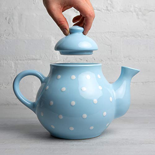 Handmade Light Sky Blue And White Polka Dot Large Ceramic 1,7L/60Oz/4-6 Cup Teapot With Handle And Lid, Unique Pottery Housewarming Gift For Tea Lovers By City To Cottage® #TOP4