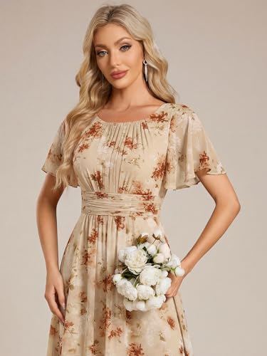 Image of Ever-Pretty Women's Spring Elegant Round Neck Short Sleeve Chiffon Empire Waist Floor Length Formal Dresses Bridesmaid Dress
