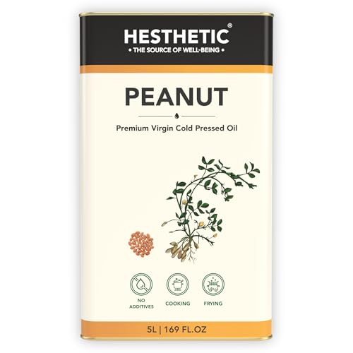 Image of HESTHETIC Cold Pressed Peanut (Groundnut) Oil 5L Family Pack | Pure Moongfali Ka Tel | Unrefined High-Smoke-Point Cooking Oil, Rich in MUFA | Ideal for Indian Kitchen