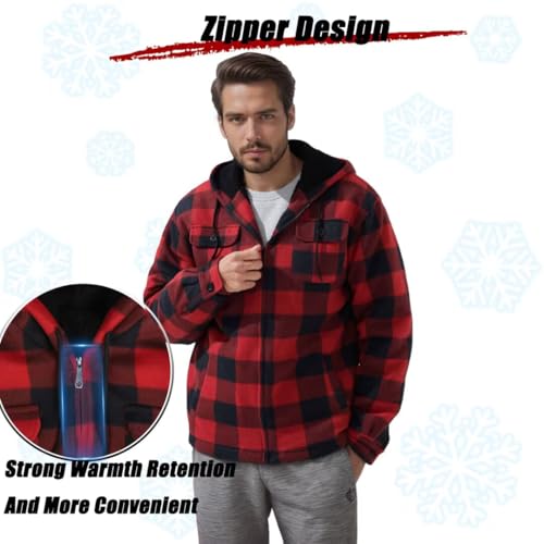 LeeHanTon Men Heavy Thick Flannel Plaid Jacket Sherpa Fleece Lined Sweatshirt Big&Tall Hoodies Zip Up Winter Warm Coat4