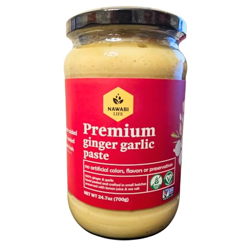 Ginger & Garlic Paste | 100% Natural (Non-Gmo) | Gluten Free | Vegan | No Artificial Preservatives Or Flavors | No Vinegar | No Added Water | Hand-Peeled And Crafted In Small Batches | 24.7Oz | By Nawabi Life