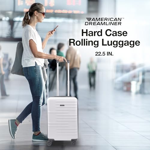 American Dreamliner 22.5 Inch Carry On Luggage, Hardshell Rolling Suitcase with Spinner Wheels, White2