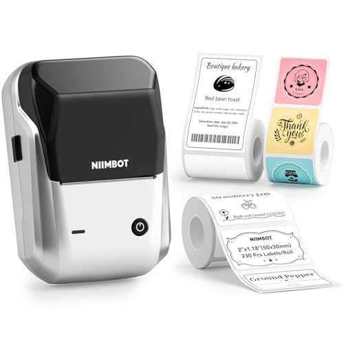 Image of NIIMBOT B1 Label Maker with Tapes Set, 2 Inch Thermal Label Printer, Silver | Labeling for Home Office School Small Business, Crafts, Retail,Support Smartphones & PC,Come With 3 Rolls Tapes