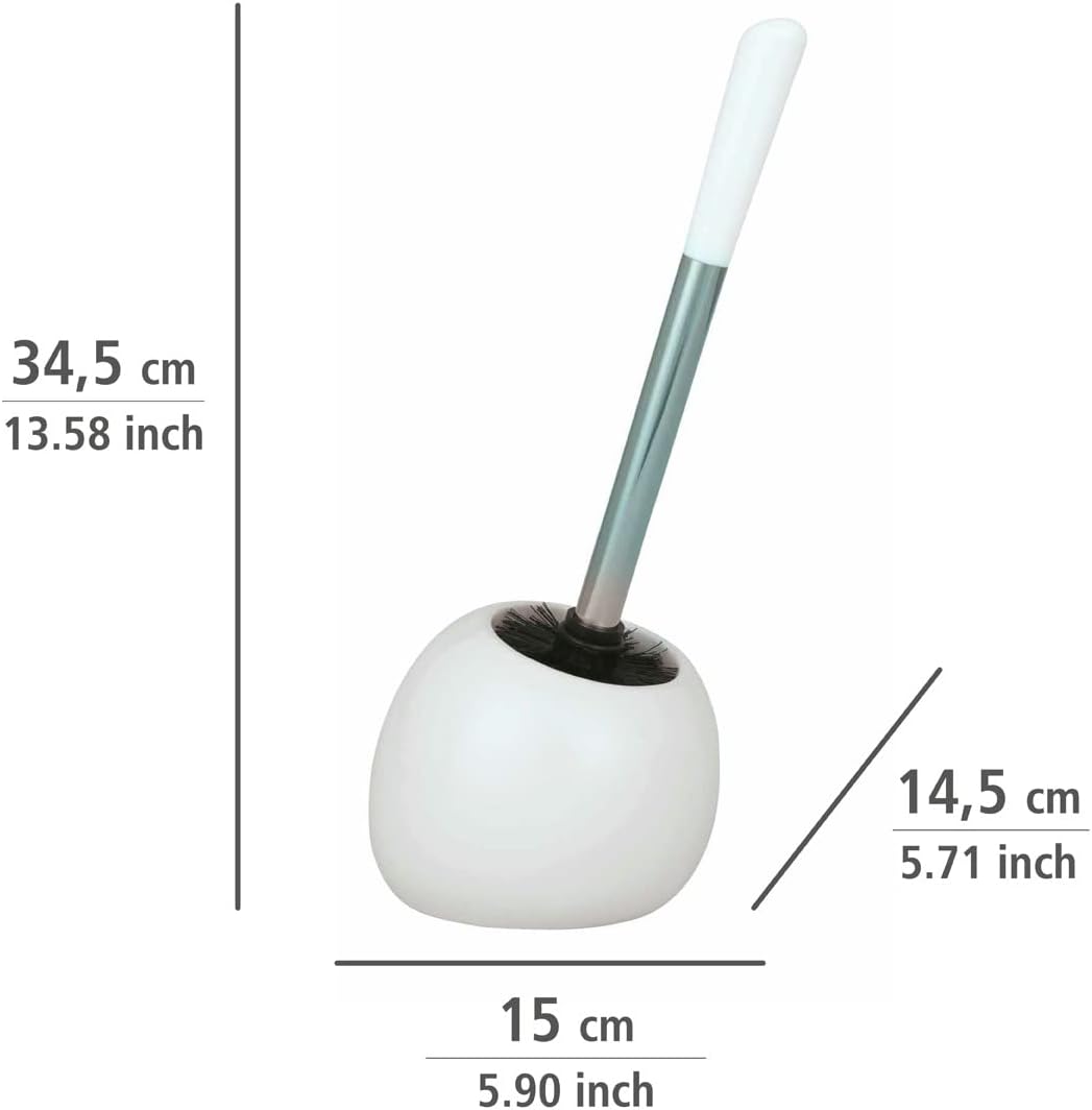WENKO Polaris Toilet Brush with Holder, White, Toilet Bowl Cleaner Brush and Holder