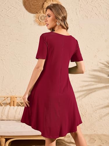 Image of DEARCASE Summer Dresses for Women V-Neck Short Sleeve T Shirt Dress Casual Flowy Swing Beach Vacation Mini Sundress