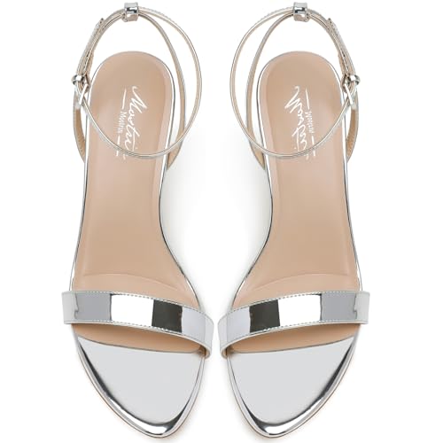 Image of Mostrin Strappy Heels for Women Ankle Strap Heels Women's Heeled Sandals for Party Prom Wedding